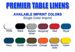 Chart of colors available to imprint for a 4-foot burlap tablecloth