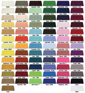 Color card of all available colors