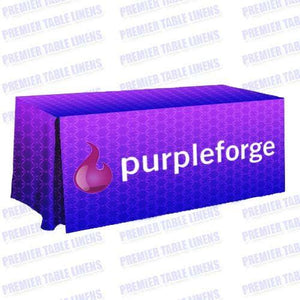 Custom printed full-color pleated table throw for Purpleforge