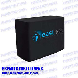 4' custom-fitted table cloth in black 3 color print