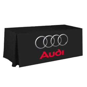 Fitted, Black 4-foot custom printed table cover for Audi Motors