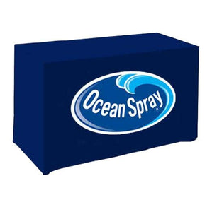 Fitted front panel custom-printed tablecloth for the Ocean Spray Juice