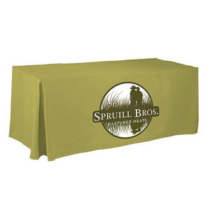 Fitted front panel printed tablecloth for the Spruill Brothers