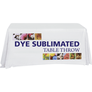 White dye sublimated table throw with full color front panel print