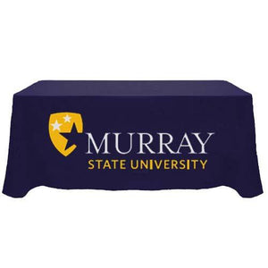 Blue front panel branded tablecloth for Murray State University