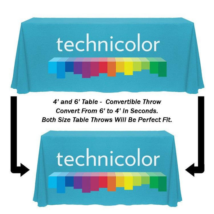 4' to 6' Convertible Custom Printed Liquid Repellent Table Throw - Front Panel Print - Premier Table Linens - PTL 