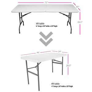 Image of Two fully converted 4-foot and 6-foot tables with dimension markers