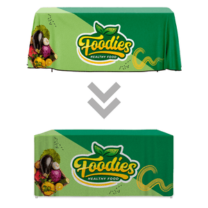 Two fully converted 4-foot and 6 foot tablecloths with full color print for Foodies Health Food