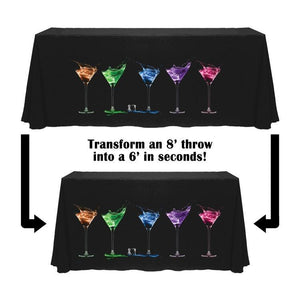 Black convertible table throw with custom front panel print