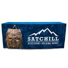 5 foot custom printed deluxe table cover for the Satchill bag company