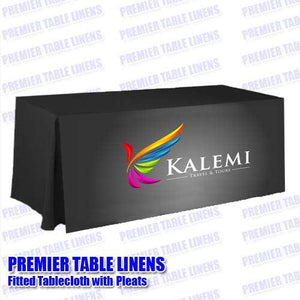 Front panel print custom tablecloth with corner slits and front panel design