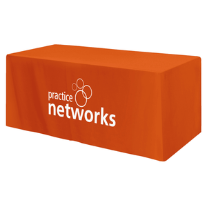 Orange Fitted table cover with white front panel print for Practice Networks