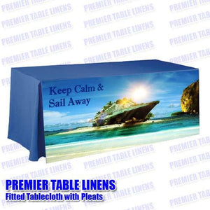 Custom-printed table linens with corner pleats for Cruise line