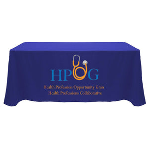 5 foot Blue printed tablecloth for The Health Professions Collaborative
