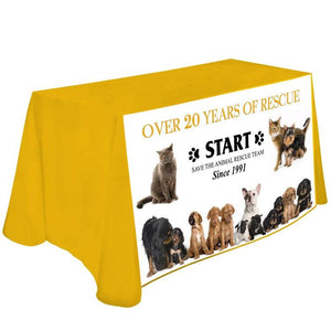 5-foot custom-printed tablecloth with front panel print for Animal Rescue Team