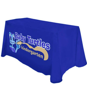 Blue 5-foot printed table cover for Baby Turtles Kindergarten