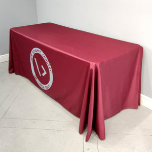 Red custom-printed tablecloth for the University of Arkansas