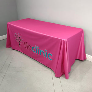 Custom 6-foot logo tablecloth printed for the TLC Clinic