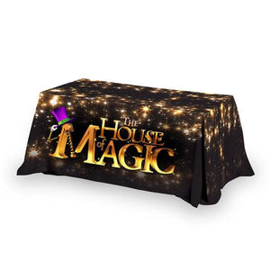 Pre-print proof of a Black 6-foot allover print tablecloth for The house of magic