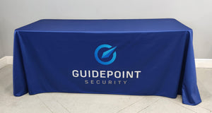 6-foot custom-printed blue tablecloth with front panel print for the Guidepoint Security