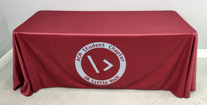 6' Red custom tablecloth with center 2 color print for the University of Arkansas