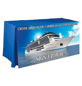 custom printed fitted tablecloth with cruise logo on front panel