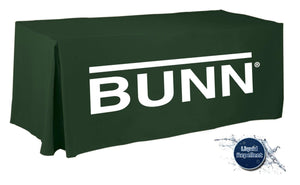 Green 6' Liquid fitted table cover with white print for Bunn