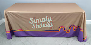 6' liquid repellent Branded table cloth for Simply Shaved Ice Company