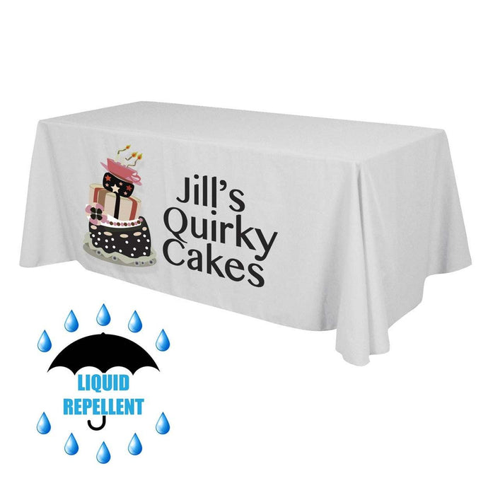 6 foot Liquid Repellent printed table cover with full-color front panel print