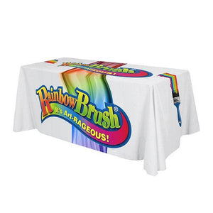 Full-color all-over print 6-foot table cover for Rainbow Brush art company
