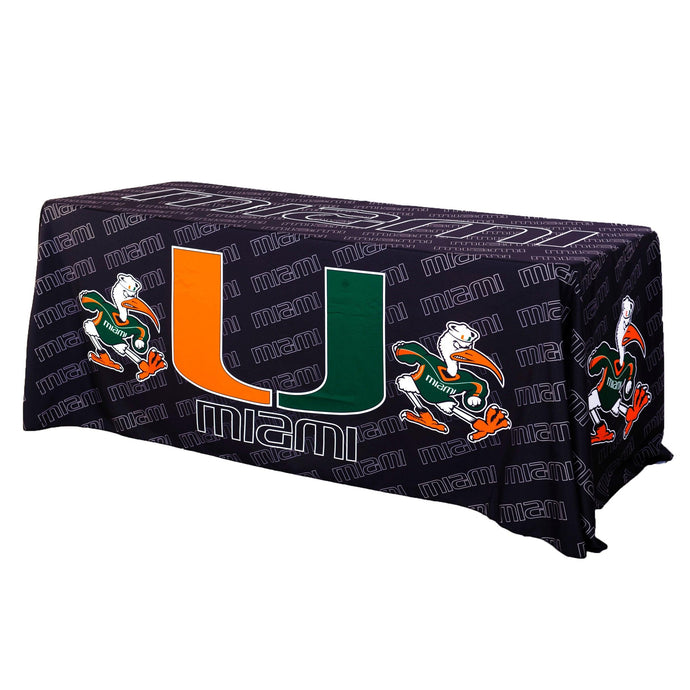 6-foot custom printed Poly Supreme Table throw with all over print for the University of Miami