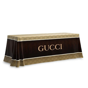 Custom 6-foot printed Supreme poly tablecloth for the Gucci Fashion brand