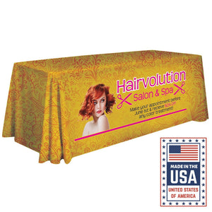 Custom printed table throw with all-over design for Hair Salon and Spa