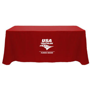 Custom printed table throw with one color printed logo for the USA Triathlon organization