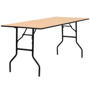 6' Rectangular Wood Folding Banquet Table with Clear Coated Finished Top 30" x 72" x 29" - Premier Table Linens 