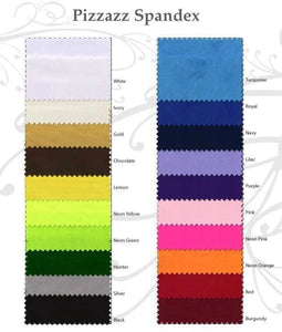 Image of our Pizzazz Spandex Swatch sample card featuring 20 colors