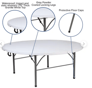 60" Round Granite White Plastic Folding Table - Premier Table Linens 