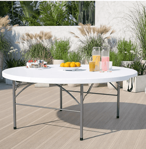 72" Round Granite White Plastic Folding Table - Premier Table Linens 