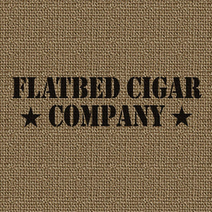 Magnified Flatbed Cigar logo on a printed 8-foot burlap tablecloth