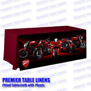 Custom printed fitted corporate branded tablecloth for Ducati