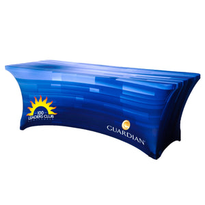  Blue all over print Spandex table cover with company logo