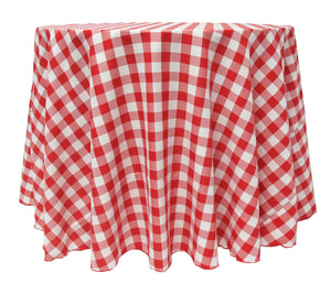 Red / White 132" Round Poly Check Tablecloth - Premier Table Linens - PTL 
