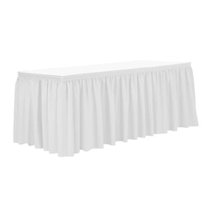 White 17' x 29" Poly Premier Table Skirt Shirred Pleat - Premier Table Linens - PTL 