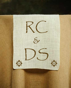 Natural color Faux burlap table runner with printed initials