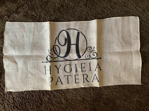 Custom printed faux burlap napkin with one color color print for Hygieia Patera