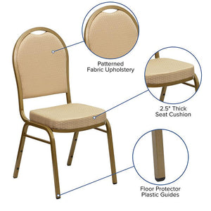 Beige Patterned Fabric Dome Back Stacking Banquet Chair, Gold Frame - Premier Table Linens - PTL 