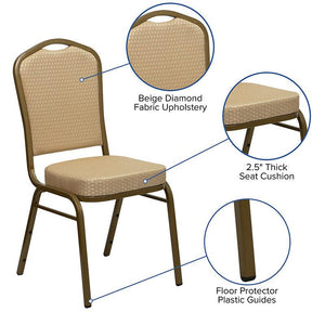 Beige Patterned Fabric Stacking Banquet Chair, Gold Frame - Premier Table Linens - PTL 