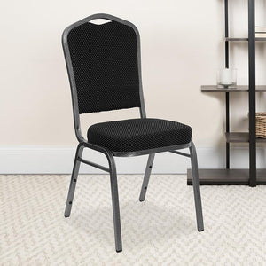 Black Dot Patterned Fabric Stacking Banquet Chair, Silver Frame - Premier Table Linens - PTL 