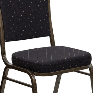 Black Patterned Fabric Stacking Banquet Chair, Gold Frame - Premier Table Linens - PTL 