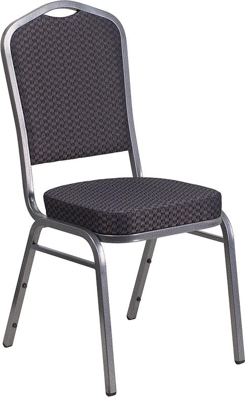 Black Patterned Fabric Stacking Banquet Chair, Silver Frame - Premier Table Linens - PTL 